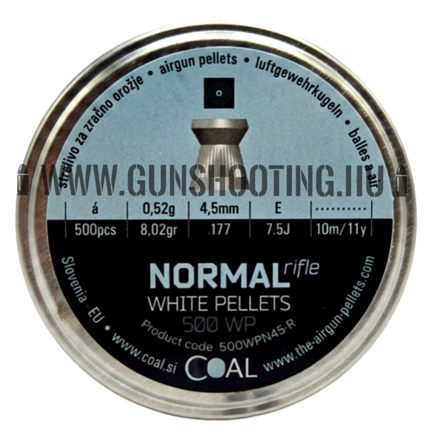 4,5mm Coal Normal White Pellets 0,52g/8,02gr Lapos 500db