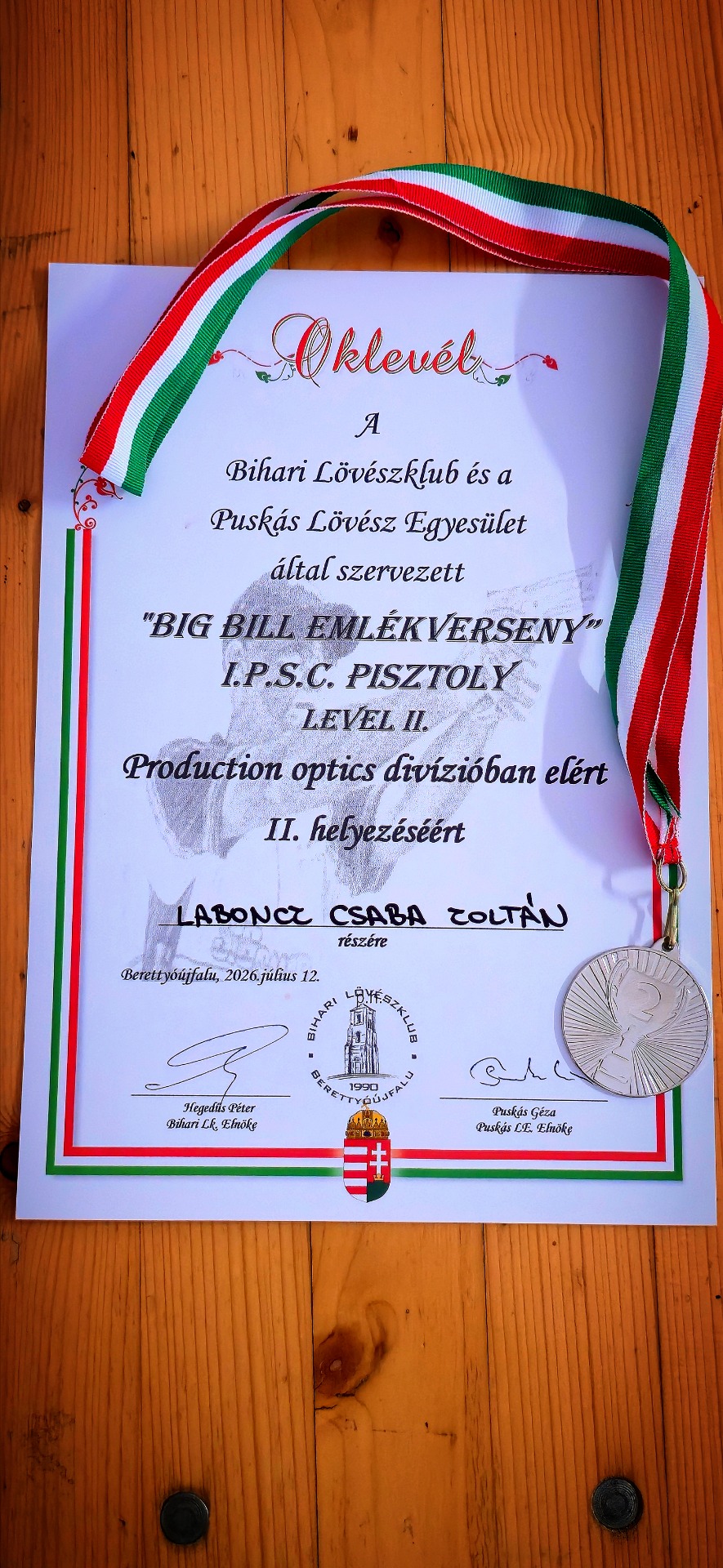 Laboncz Csaba Zoltán IPSC Oklevél